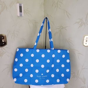 KATE SPADE DOT TOTE MARKET SHOPPING LARGE CANVAS BAG:NEW BLUE/WHITE DOTS
